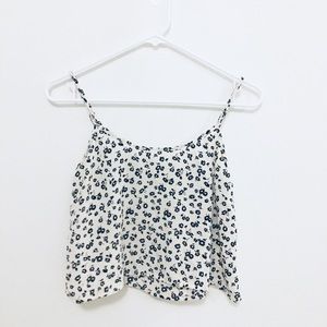 Tank top, Floral, White, Crop Top